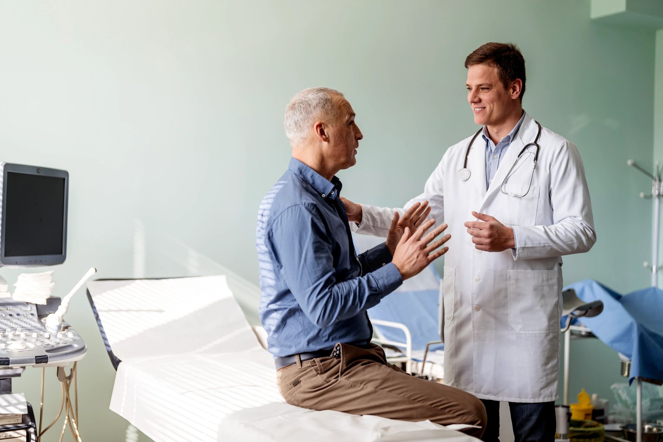 Supportive healthcare conversation representing veteran care coordination